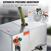 Electric Sugar Cane Juicer, 800W Sugarcane Juicer Machine with 661LBS/H High Output, 4 Stainless Steel Roller, Auto Roller Pressure Adjustment Sugarcane Juice Press Extractor for Home/Commercial
